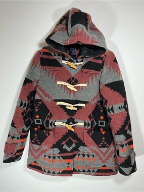 GAP Red, Gray & Black Southwestern Hooded Coat
